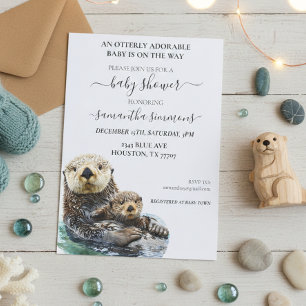 Sea Otter Baby Shower Adorable Watercolor Invitation