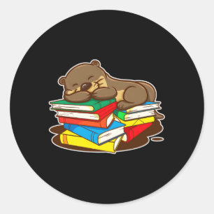 Sea Otter Book Reading Gif For Bookworm Teachers Classic Round Sticker