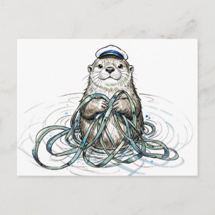 Sea Otter Holding Kelp in Marine Ink Illustration Postcard