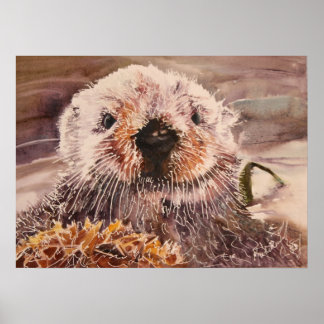 Sea Otter In Kelp Watercolor Artwork Canvas Print