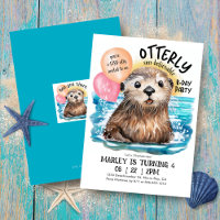 Sea Otter Ocean Sun Beach Birthday Invitation