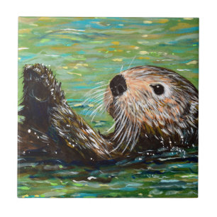 Sea Otter Painting  Ceramic Tile