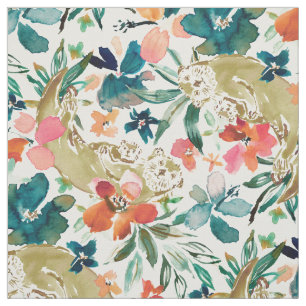 SEA OTTER PARADISE Cute Floral Watercolor Fabric