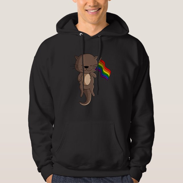 Sea Otter Rainbow Flag Animal Lover Hoodie (Front)