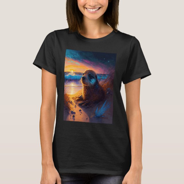Sea Otter  Retro Sunset Cute Otter  2 T-Shirt (Front)