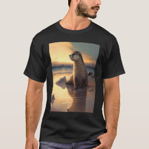 Sea Otter Retro Sunset Cute Otter 3 T-Shirt