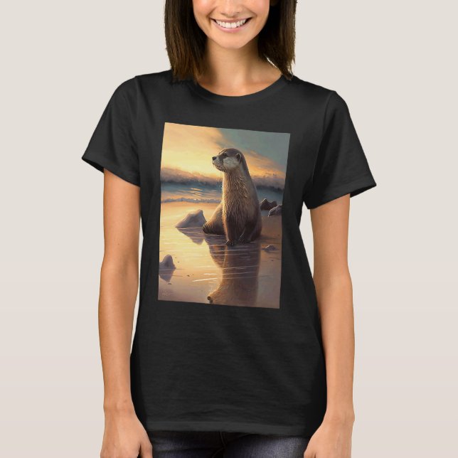Sea Otter  Retro Sunset Cute Otter  3 T-Shirt (Front)
