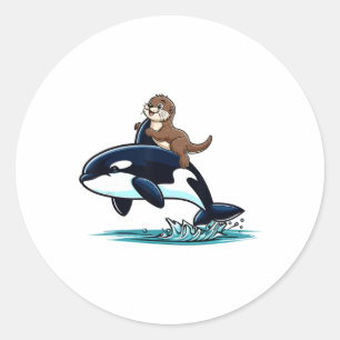 Sea Otter Riding Orca Costume Sea Animal Lover Kid Classic Round Sticker