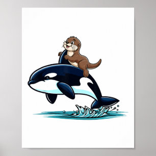 Sea Otter Riding Orca Costume Sea Animal Lover Kid Poster