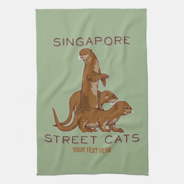 Sea Otter Singapore Street Cats Tea Towel (Vertical)
