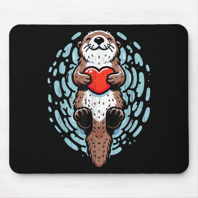 Sea Otter Valentines Heart Lover Funny Boys Men Gi Mouse Pad (Front)
