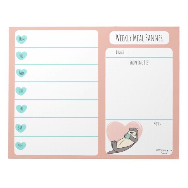 Sea Otter Weekly Meal planner notepad (Front)