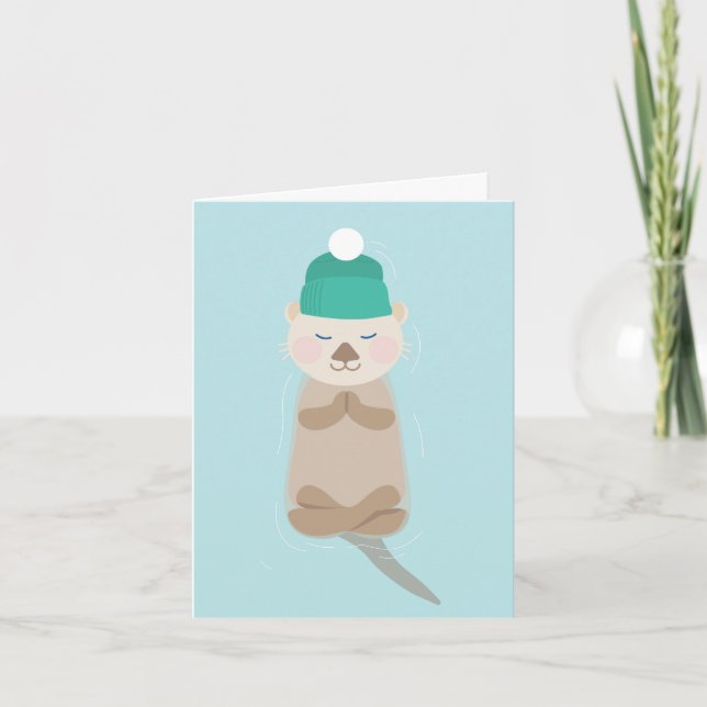 Sea Otter Winter Zen Holiday Christmas Card (Front)