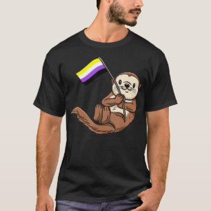 Sea Otter With Nonbinary Pride Flag  T-Shirt