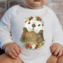 Sea Otter Woodland Animal Wreath | Baby Bodysuit