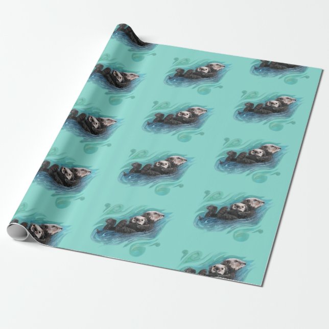 Sea Otter Wrapping Paper Roll (Unrolled)