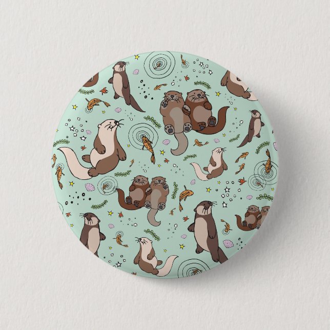 Sea otters 6 cm round badge (Front)