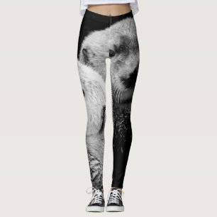 Sea Otters: Black White Pair. Leggings
