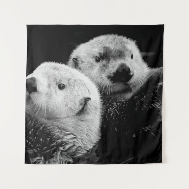 Sea Otters: Black White Pair. Tapestry (Front)