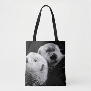 Sea Otters: Black White Pair. Tote Bag