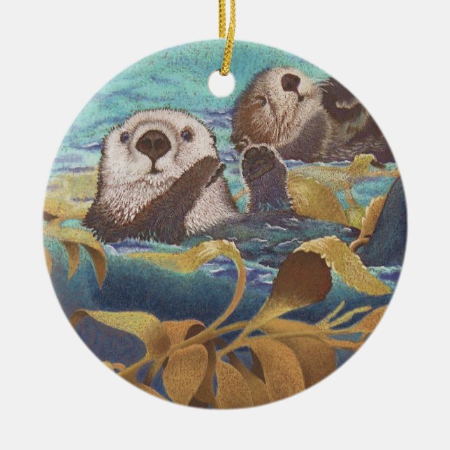 sea otters ceramic ornament (Front)