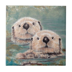 Sea Otters Ceramic Tile