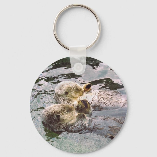 Sea Otters Holding Hands Key Ring (Front)