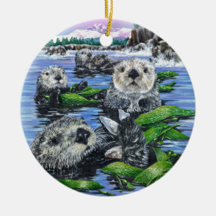Sea Otters in Kelp Ceramic Ornament