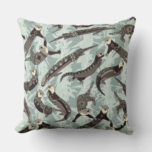 sea otters silver cushion