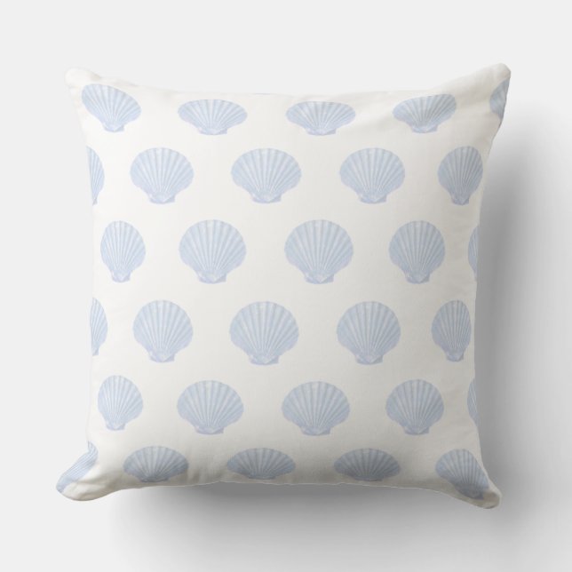 Sea oyster blue shell pattern on white cushion (Front)