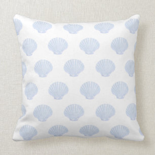 Sea oyster blue shell pattern on white cushion