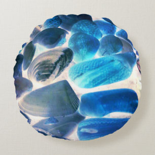 Sea oyster shell, colours changed blue to grey round cushion