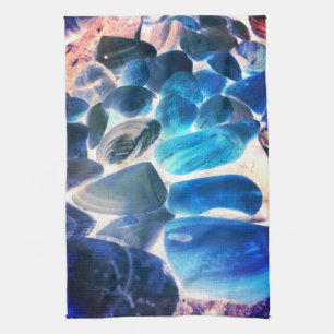 Sea oyster shell, colours changed blue to grey tea towel