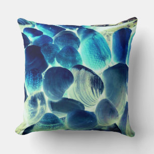 Sea oyster shell, colours changed to blue cushion