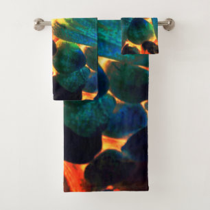 Sea oyster shell on flaming volcanic lava or fire bath towel set