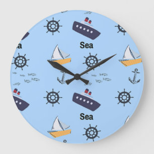 Sea pattern on blue large clock