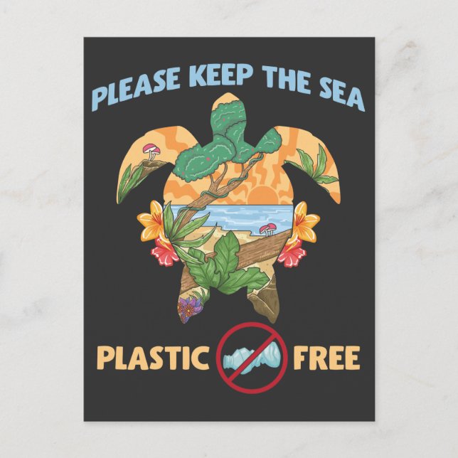 Sea Plastic Free Save Sea Animals Ocean Turtle Postcard (Front)