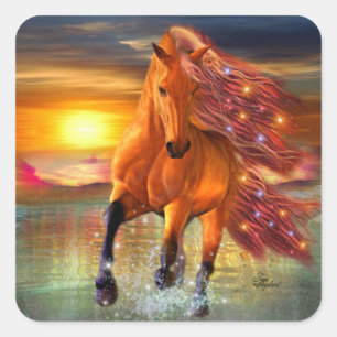 Sea Prancer Horse Running On The Beach Square Sticker