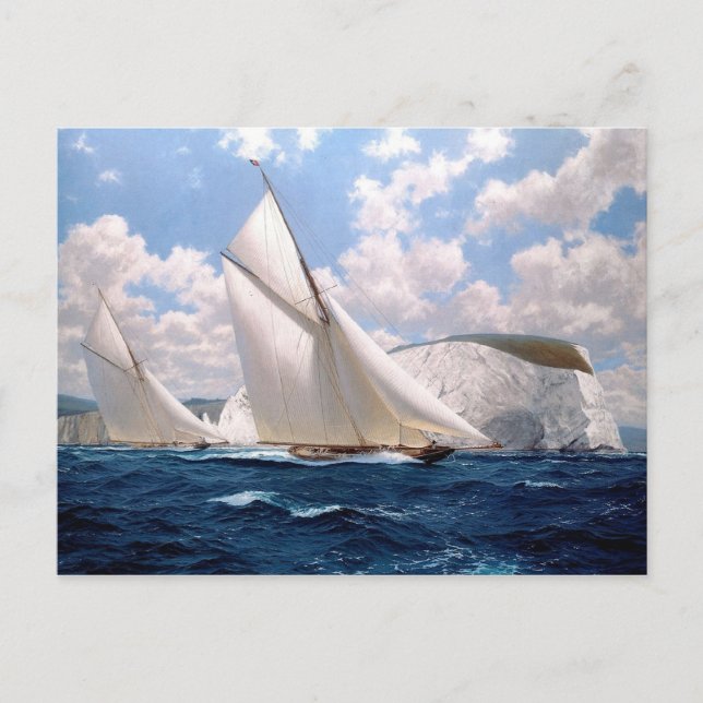 Sea racing near the chalky cliffs postcard (Front)