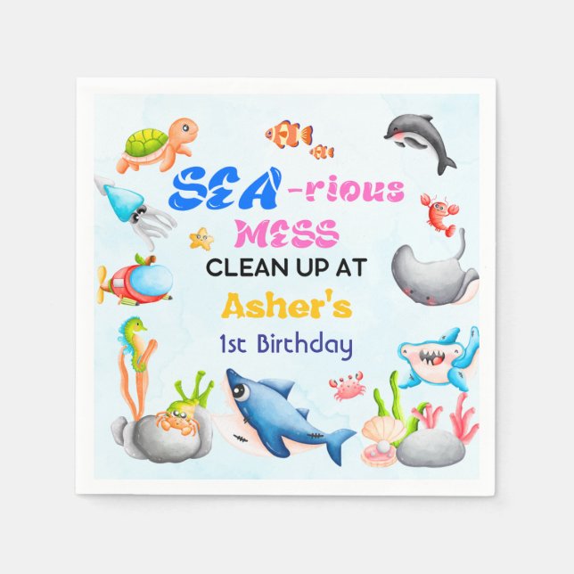 Sea-riously Fun Ocean Protector Educational Party  Napkin (Front)