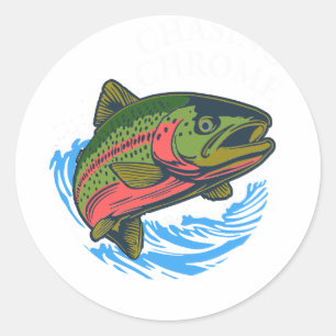 Sea Run Cutthroat Chasing Chrome Trout Classic Round Sticker