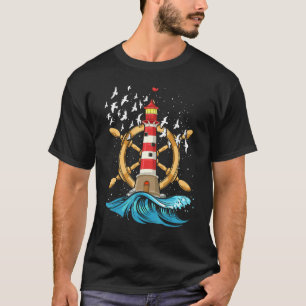 Sea Sailing Steering Wheel Nautical Seagull Ocean  T-Shirt