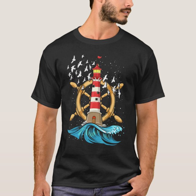 Sea Sailing Steering Wheel Nautical Seagull Ocean  T-Shirt (Front)