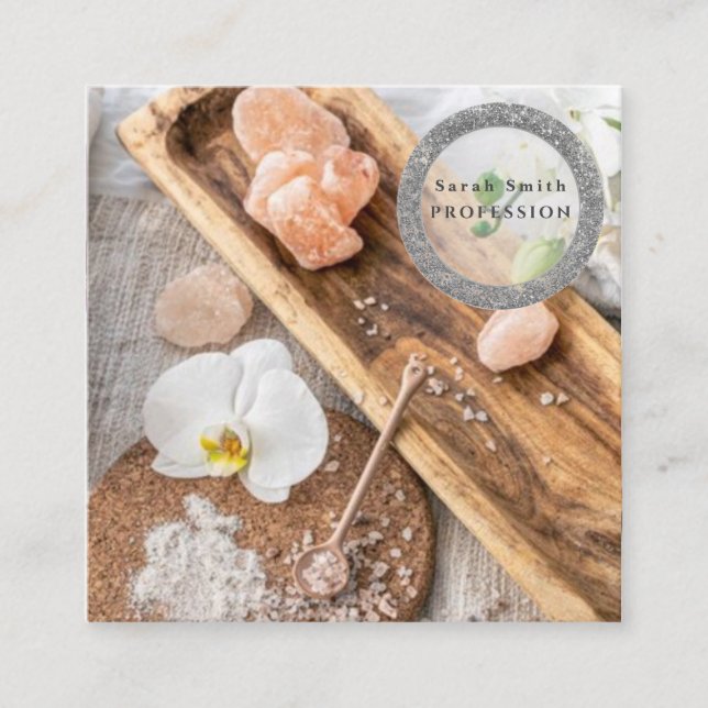 Sea salt orchids spa flower massage aromatherapy square business card (Front)