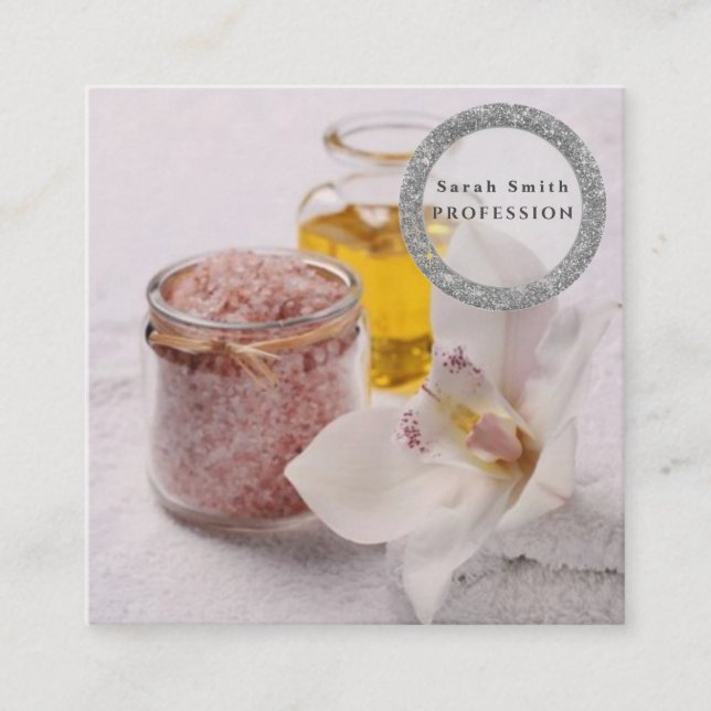Sea salt orchids spa flower massage aromatherapy square business card (Front)