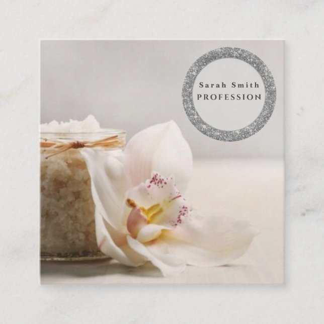Sea salt orchids spa flower massage aromatherapy square business card (Front)