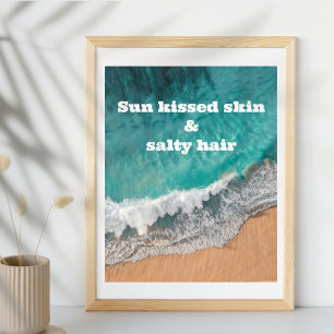 Sea sand beach blue white sun summer quote  poster