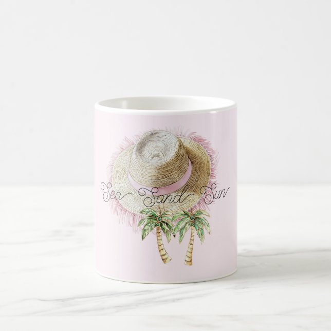 Sea Sand Sun Straw Hat Palm Trees Coffee Mug (Center)