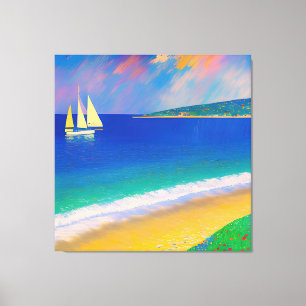 Sea Scape 09 "Yacht in the bay" Canvas Print
