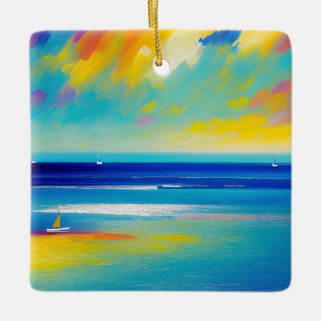 Sea Scape 10 “Stuck on the sand”.  Ceramic Ornament (Front)